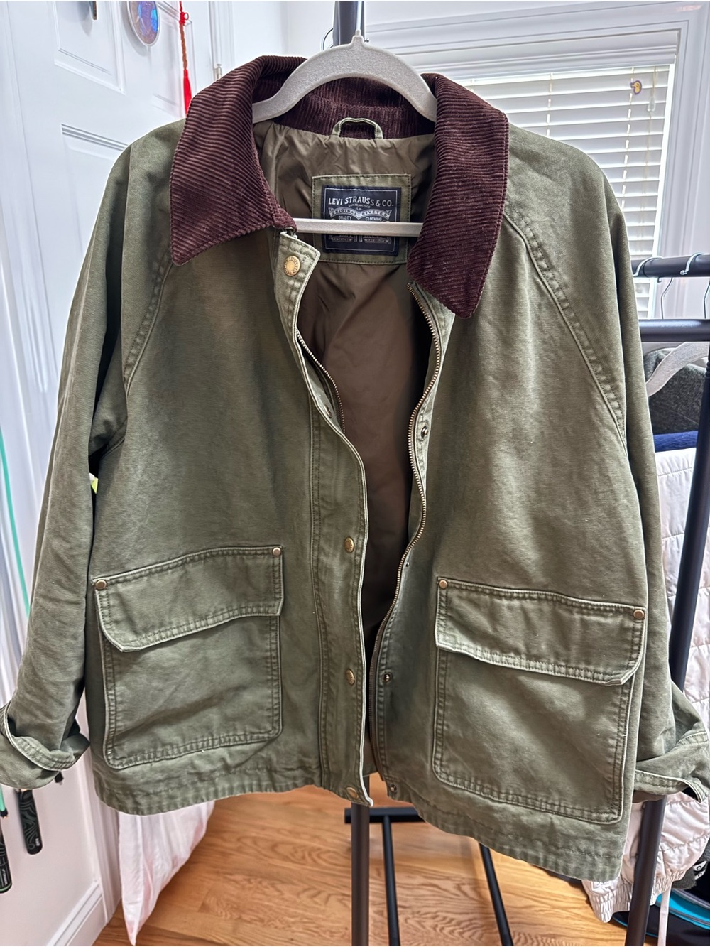 Levi's Olive Green Canvas Barn Jacket with Brown Corduroy Collar